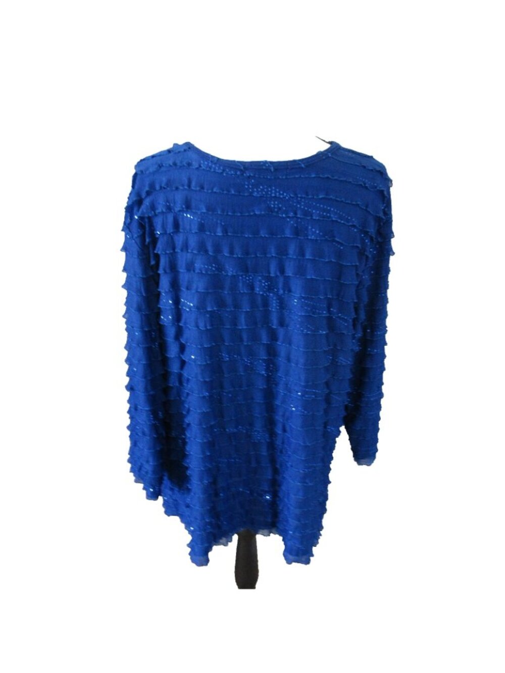 Vintage Cactus Womens XL Royal Blue Multi-Tiered Ruffle Sequin Top Made in USA - Picture 4 of 7